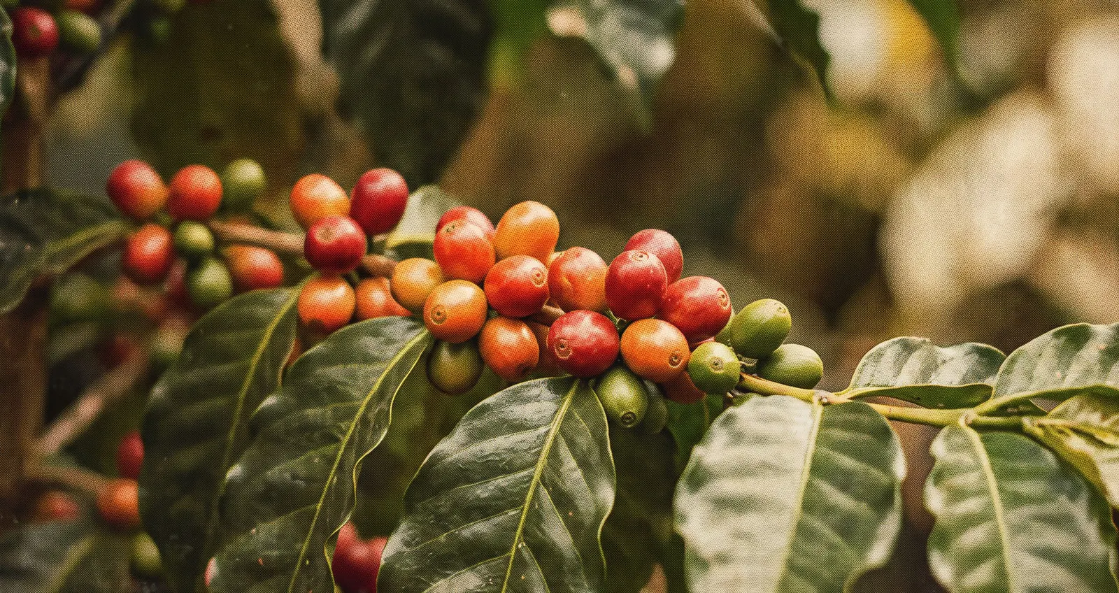 Ripe coffee cherries on the branch